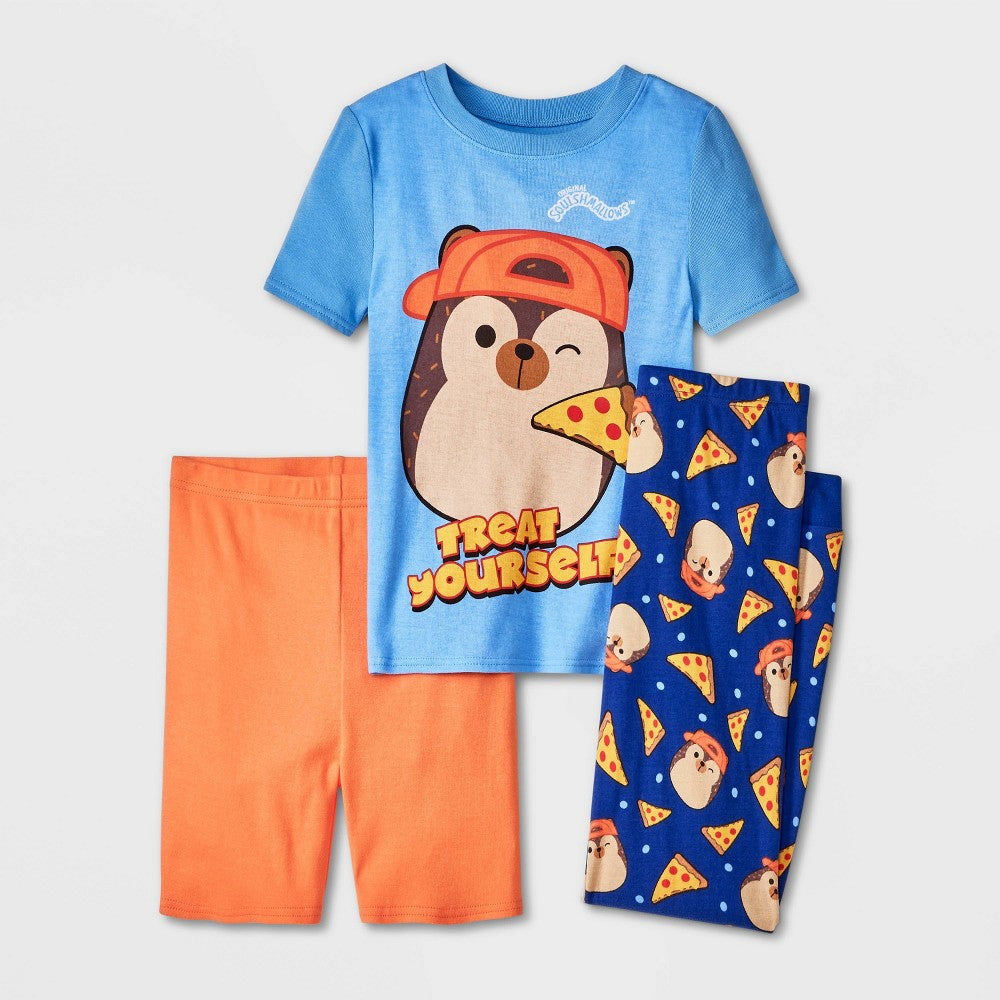 Squishmallows Boys' 3pc Pajama Set Orange, Size 8