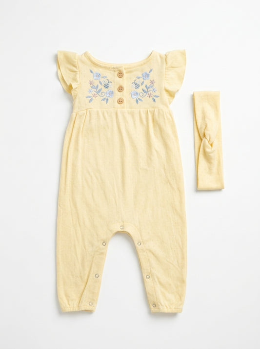 Tahari Yellow Floral Baby girl Romper 2pc 6-9M