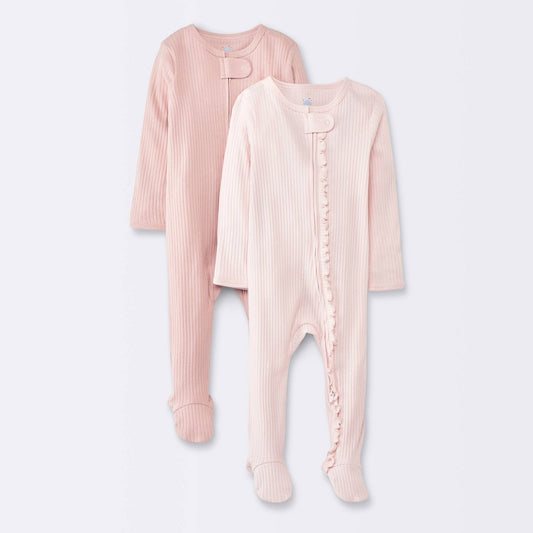 Cloud Island Baby Girls' Pink Ribbed Sleep N' Play 3-6M