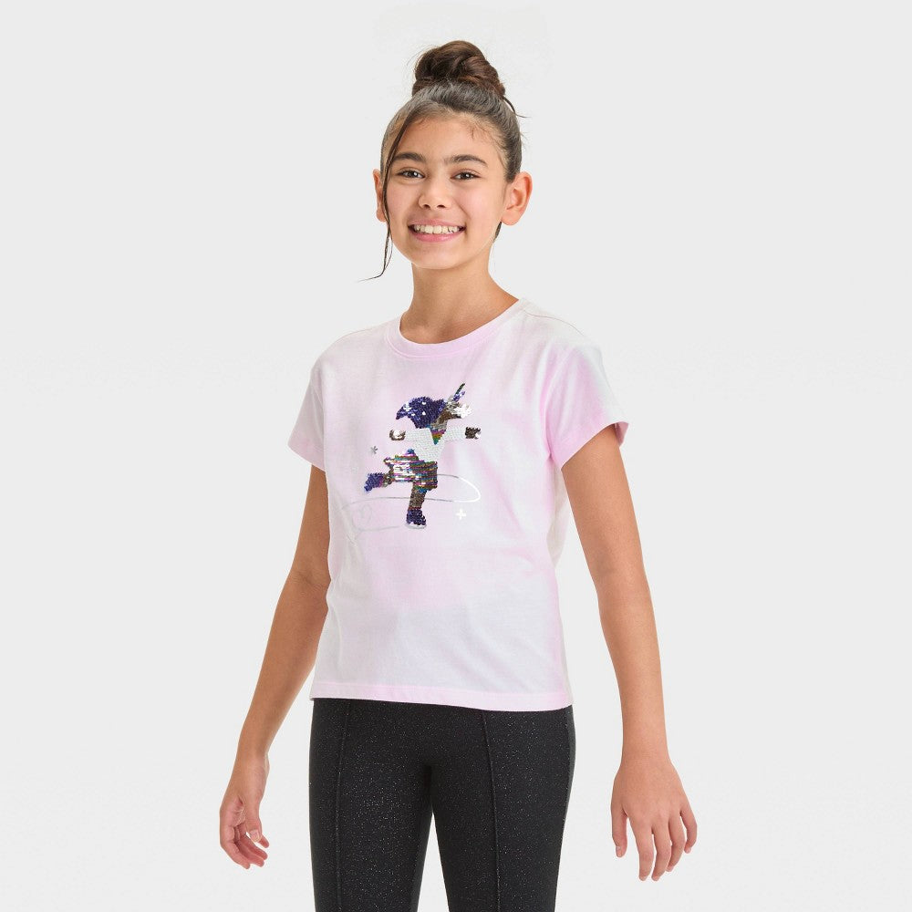 Cat & Jack Girls' Unicorn Skating T-Shirt Light Pink M