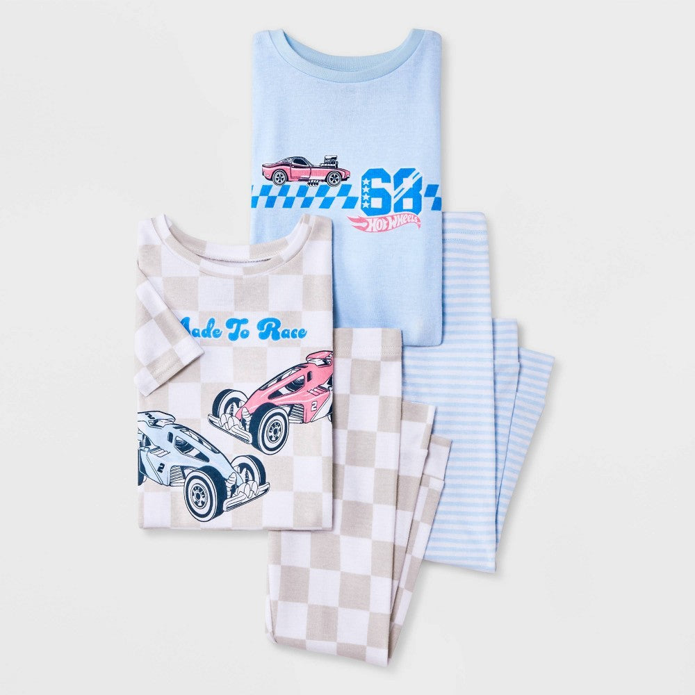 Toddler boy 4pc Hot Wheels Cotton Pajama Set - Blue/Tan 5T