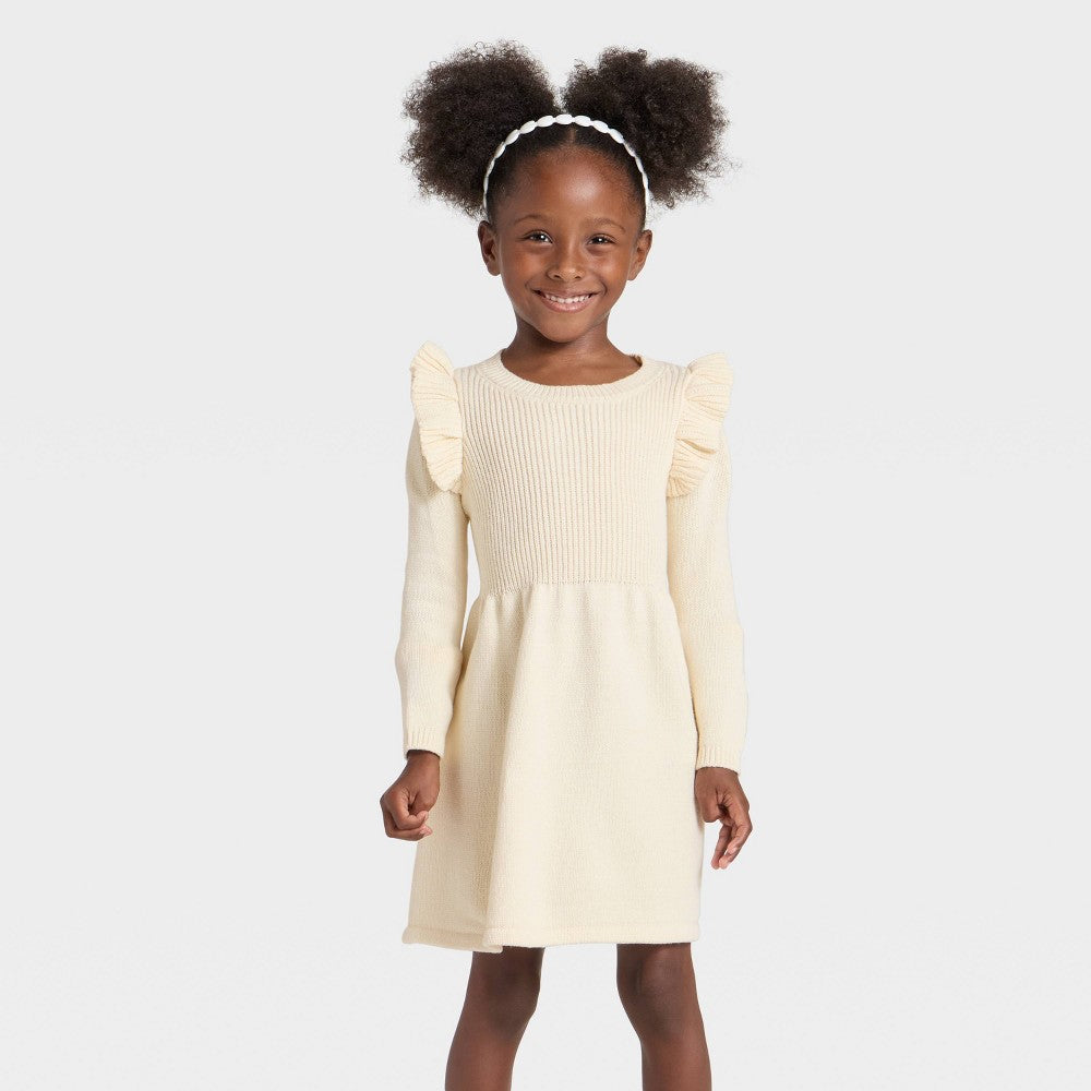 Cat & Jack Toddler Girls' Long Sleeve Sweater Dress - Oatmeal 3T