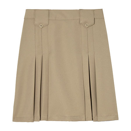 French Toast Front-Pleated Tab Skirt Little & Big Kid Girls Pleated Skirt, 14, Beige
