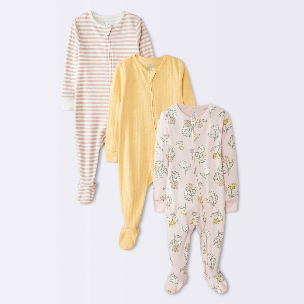 Cloud Island Baby Girls' Floral Sleep N' Play Pajamas 12M