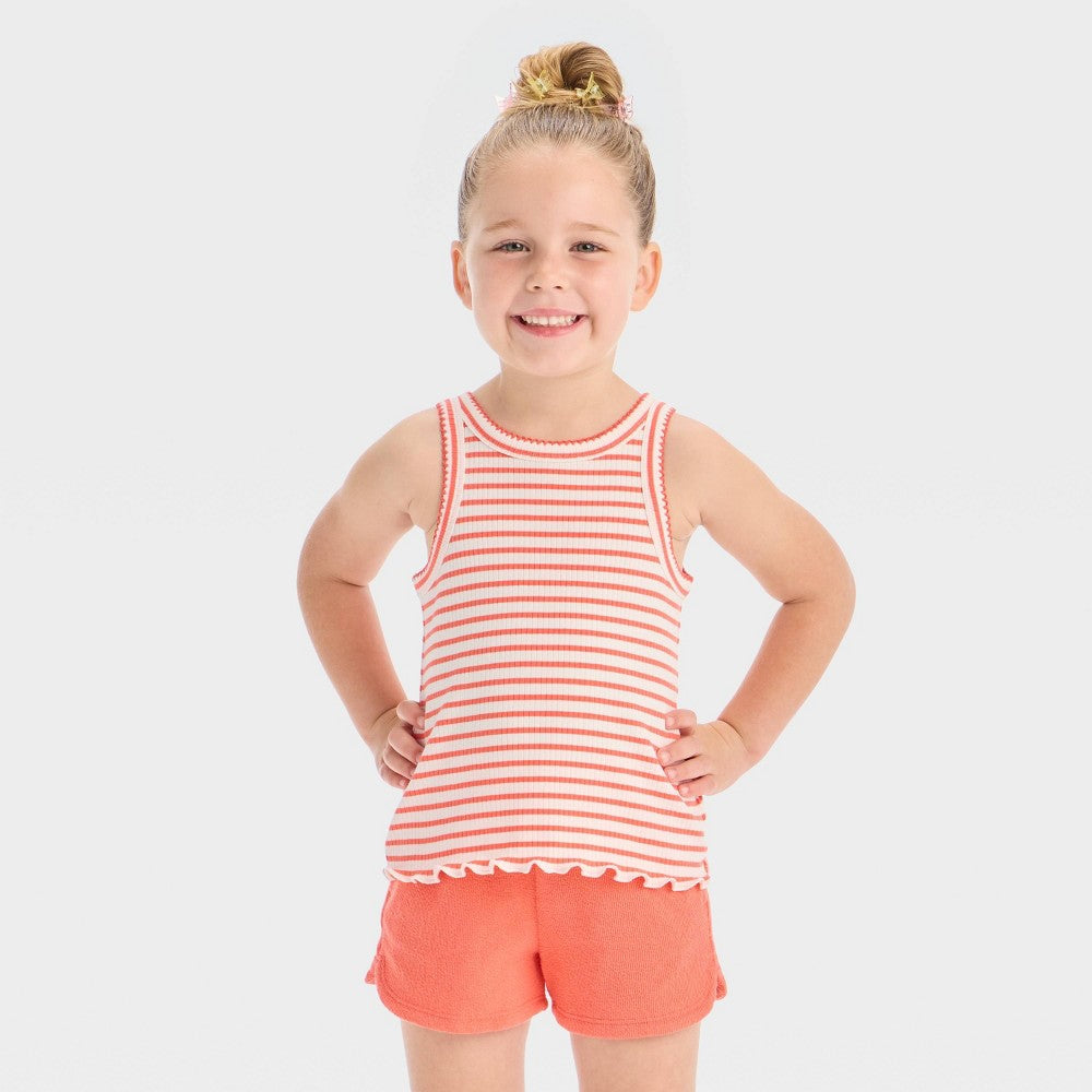 Cat & Jack Toddler Girls' Striped Ribbed T-Shirt 18M Coral Orange