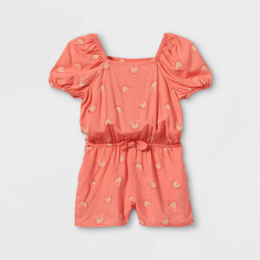 Cat & Jack Toddler Girls' Rainbow Romper Puff Sleeve 5T