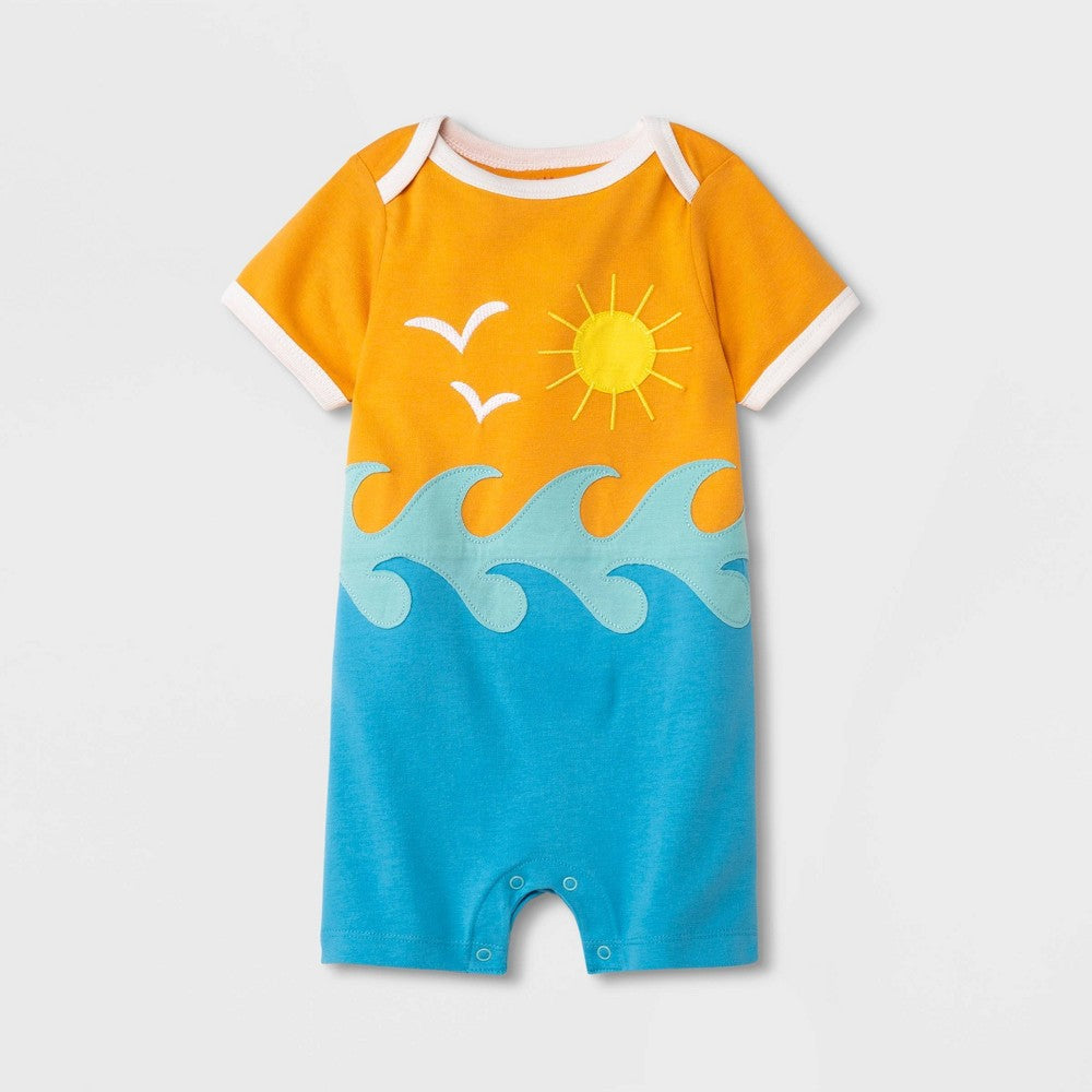 Baby Seascape Applique Romper - Cat & Jack™ Light