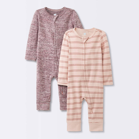 Cloud Island Baby Girls' Cozy Romper Pink 18M Pack of 2