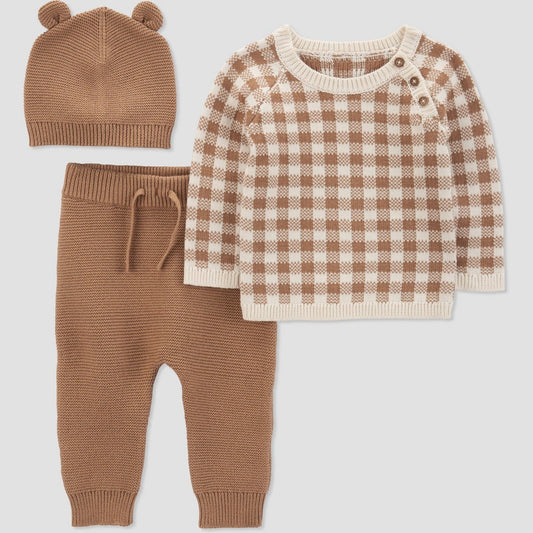 Carter's Baby Boys' Checkered Set - Cream/Brown 3M
