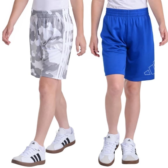 Adidas Youth Boy  2 Pack Active Shorts Gray Camo/Blue Large 14/16