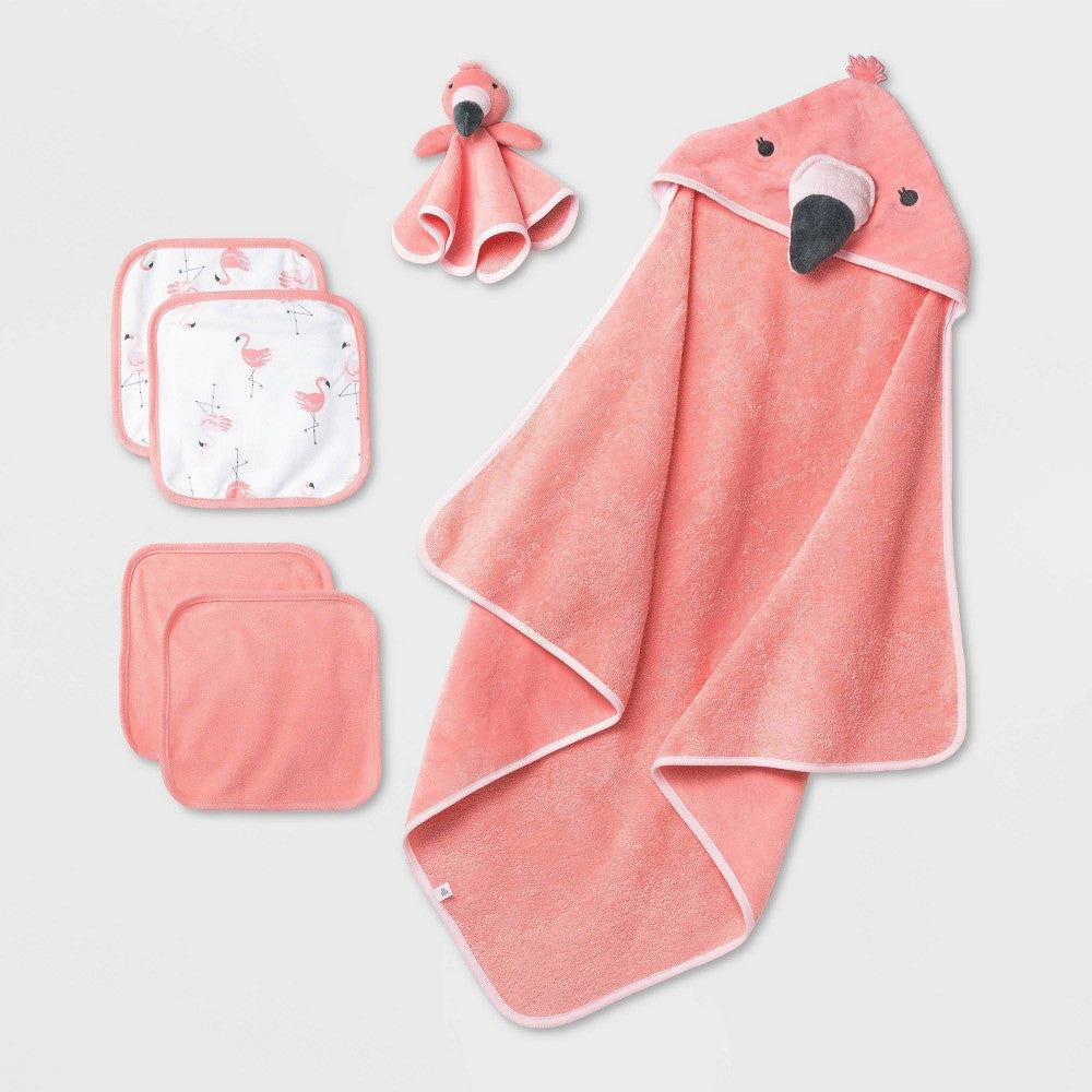 Cloud Island Baby Bath Towel 6-Pack Gift Bundle Coral Pink girls