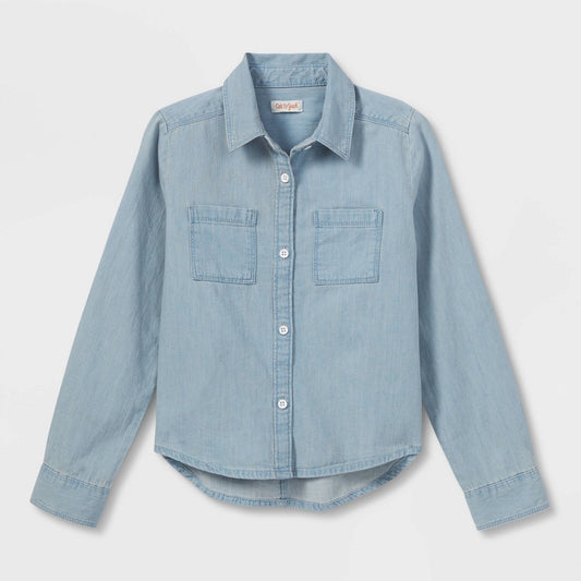 Girls' Long Sleeve Woven Button-Down Shirt - Cat & Jack™