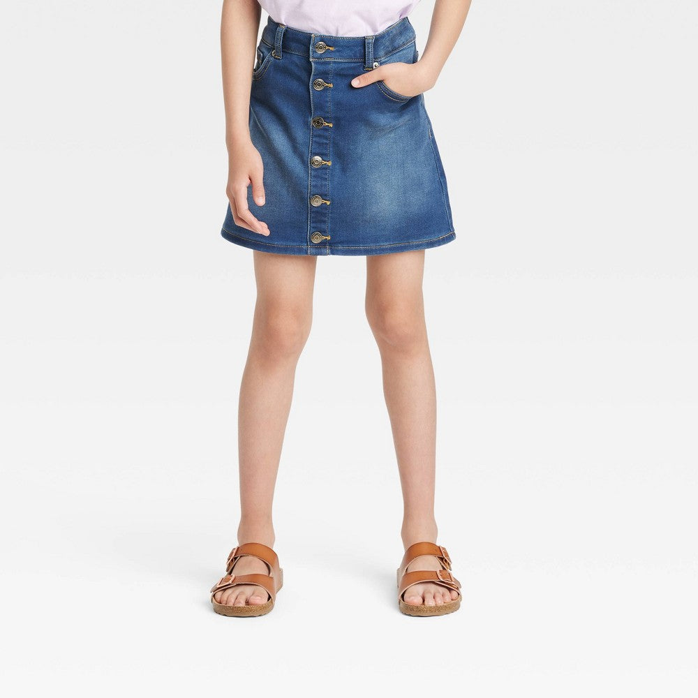 Cat & Jack Girls' Button-Front Jeans Skirt XS Dark Wash