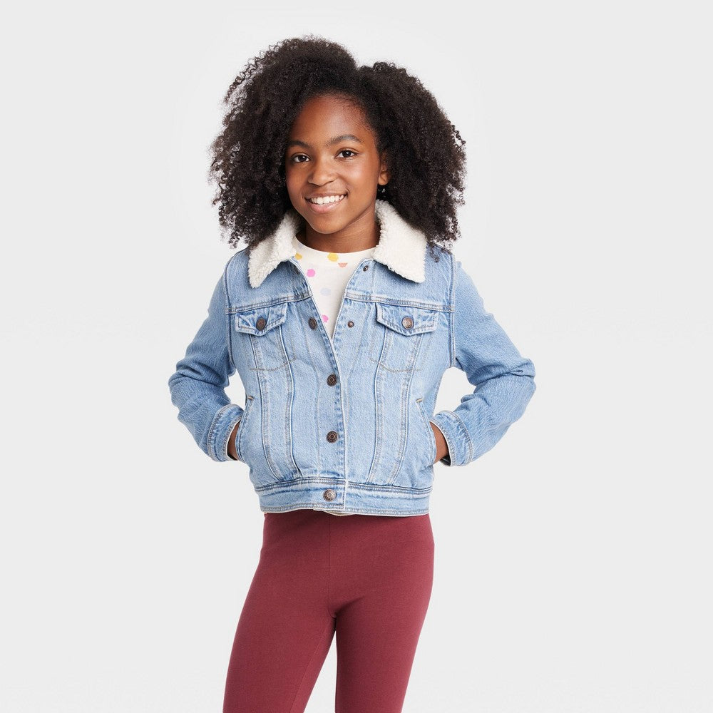 Girls' Faux Shearling Lined Jean Jacket - Cat & Jack™ Ediu Wash
