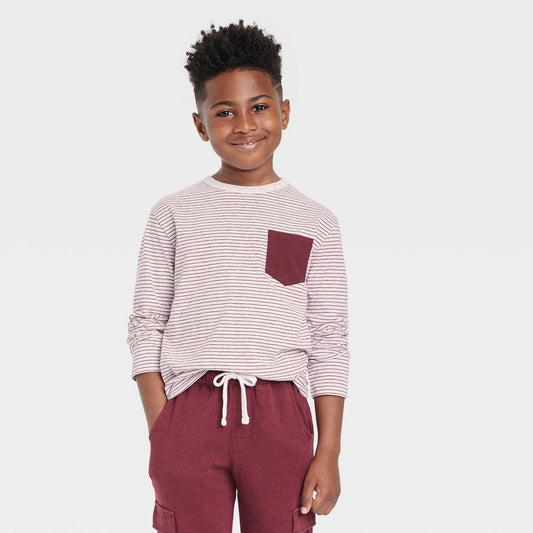 Cat & Jack Boys' Striped Long Sleeve  T-Shirt, Size L