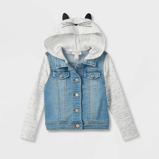 Toddler Girls' Cat Hood Denim Jacket - Cat & Jack™ Medium Wash 18M