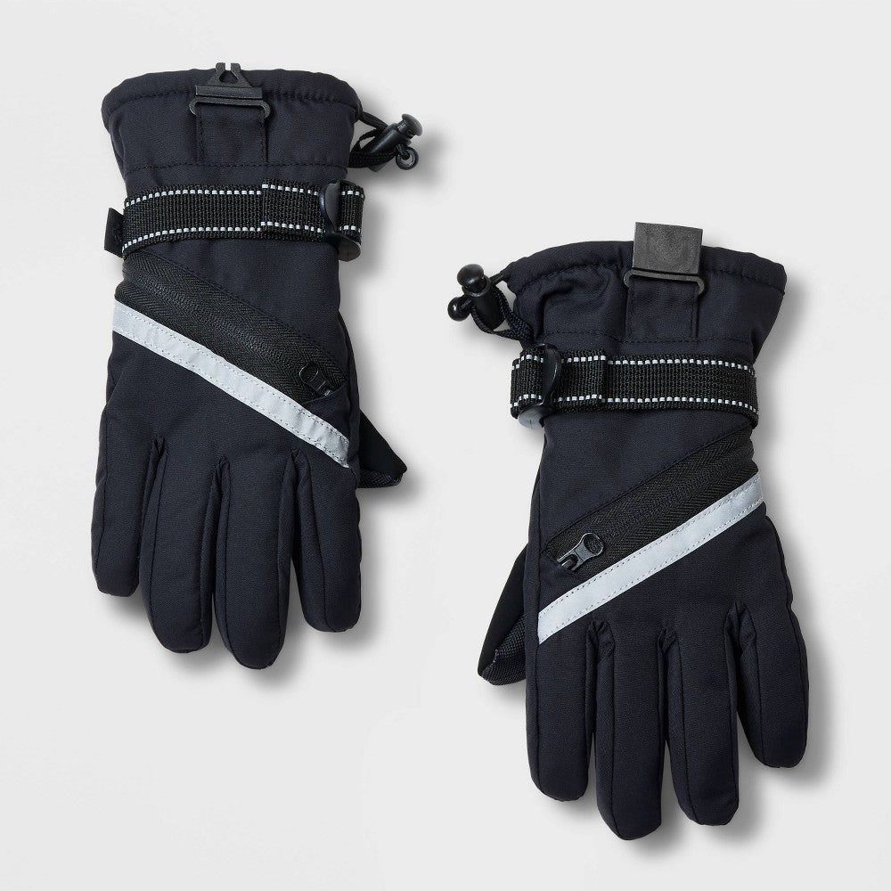 Kids' Onyx Zipper Ski Mittens - All in Motion™ Black 4-7