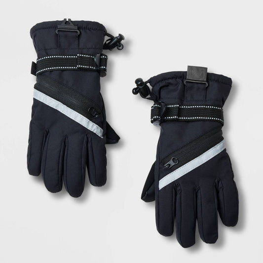 Kids' Onyx Zipper Ski Mittens - All in Motion™ Black 4-7