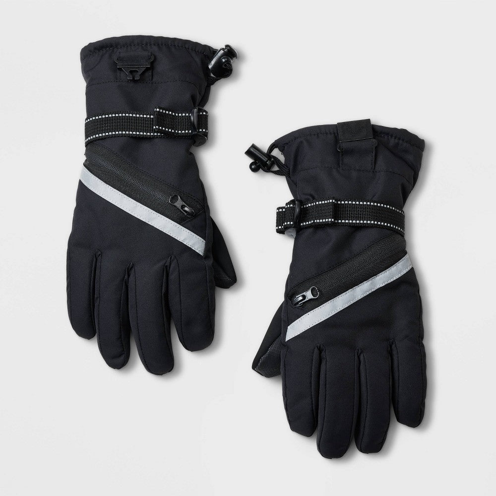 All In Motion Kids' Onyx Zipper Ski Mittens Black 8-14