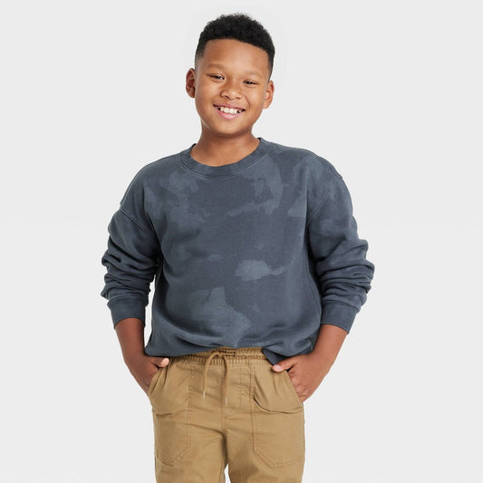 Boys' Crew Neck Fleece Pullover Sweatshirt - Art Class Dark Blue L