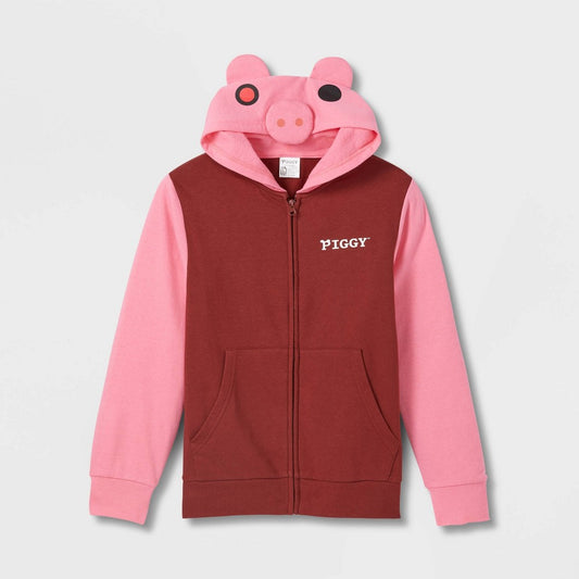 Boys' Piggy Cosplay Hooded Sweatshirt - Pink/Burgundy