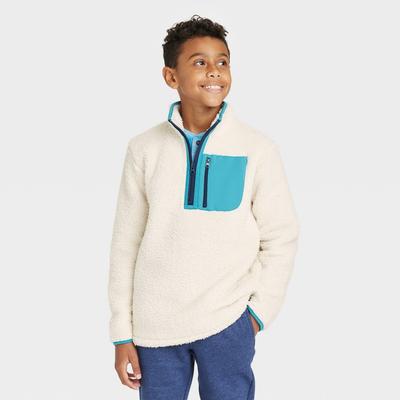 Cat & Jack Boys' Faux Shearling Fleece Quarter Zip Sweatshirt M