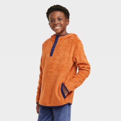 Cat & Jack Boys' Teddy Bear Fleece Pullover Hoodie Orange L