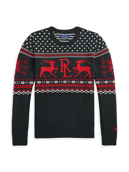 Little Boy's Reindeer Logo Print Sweater - Polo Black - Size 4