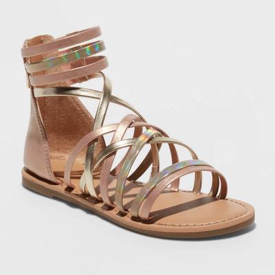 Girls' Dion Zipper Metallic Ankle Strap Sandals - Cat & Jack™ Kids Footwear