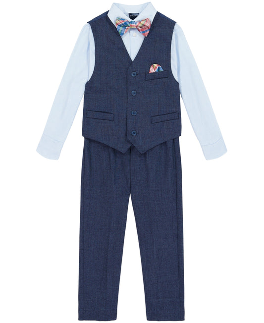 Nautica Little Boys Striated Vest Set, Size 6 Dark Blue 4pc