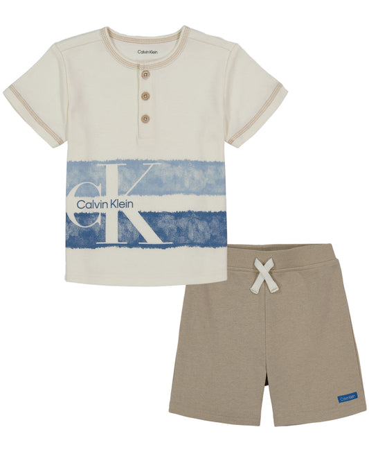 Calvin Klein Baby Boys Henley T Shirt and Shorts, 2 Piece Set - Cream