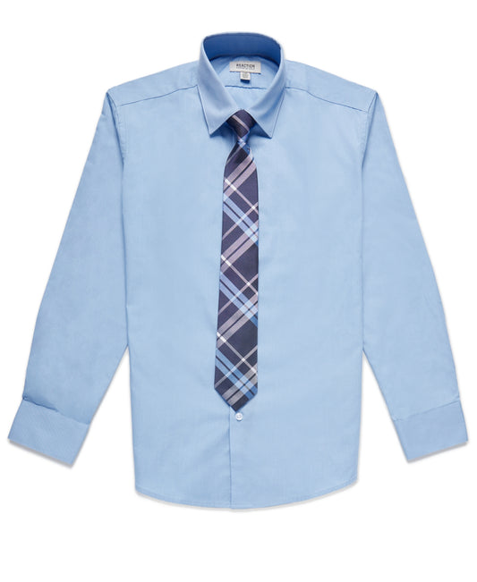 Kenneth Cole Reaction Boys' Blue Shirt and Tie Set, 18R