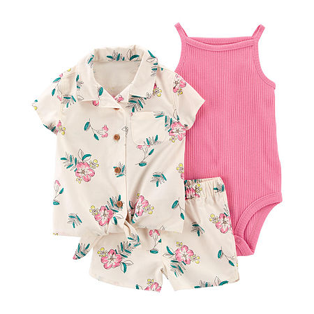 CARTERS Baby Girls 3-Pc Short Set,  Size 6 Months,