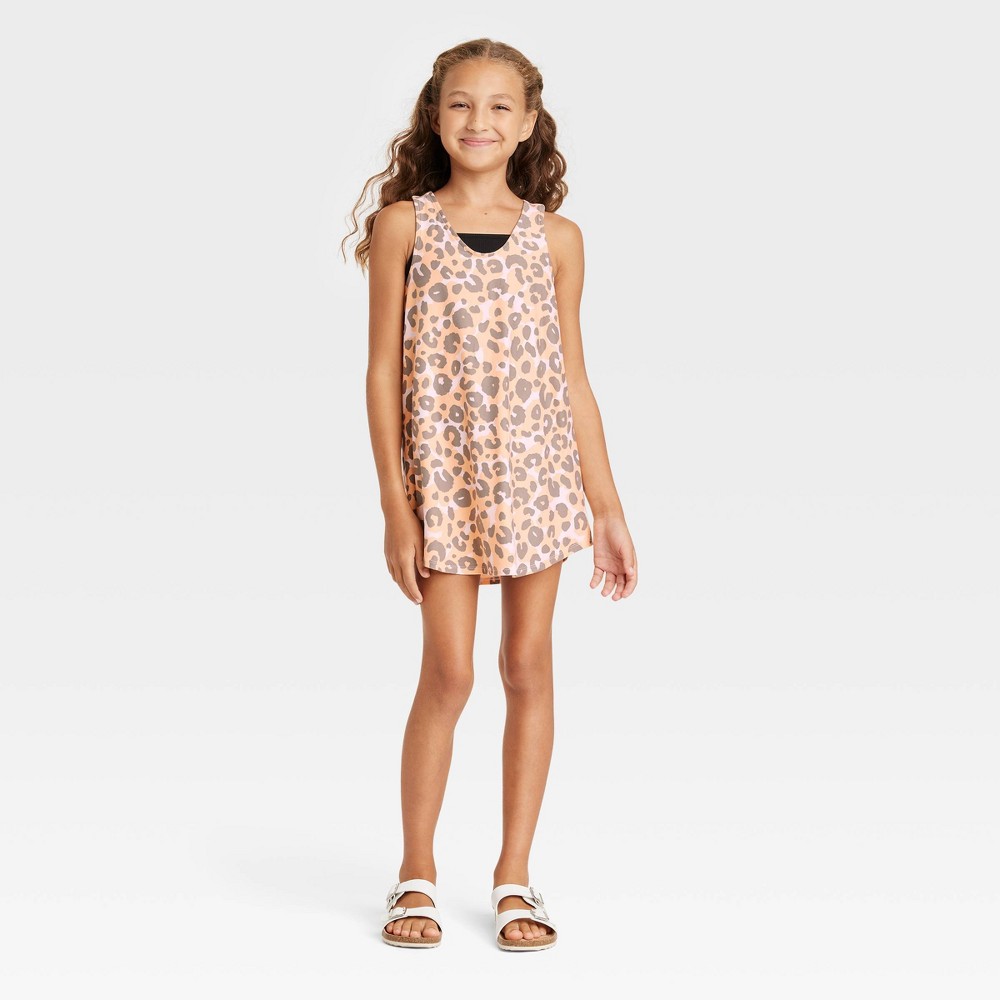 Girls' Animal Knit Jersey Cover up Dress - Cat & Jack™ Coral Orange L