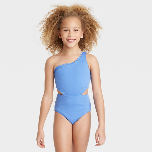 Art Class Girls' Scallop Swimsuit Blue Size S