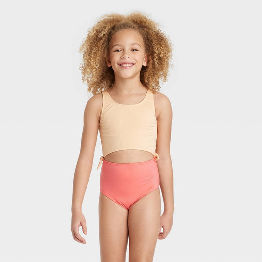 Art Class Peach Orange Summer Swimsuit, Size S girl