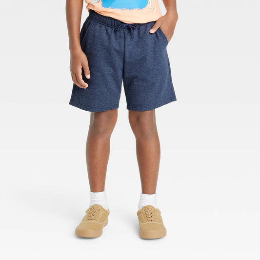 Boys' Pull-on 'at the Knee' Knit Shorts - Cat & Jack™ Navy Blue M: Cotton Blend, Recycled Polyester, Front Pocket, Drawstring