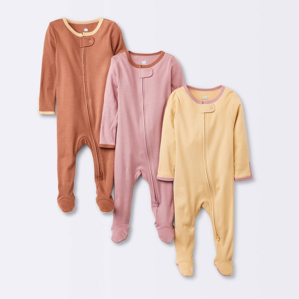 Baby Girls' 3pk Tight Fit Zip-up Sleep N' Play - Cloud Island™ Orange 3-6M