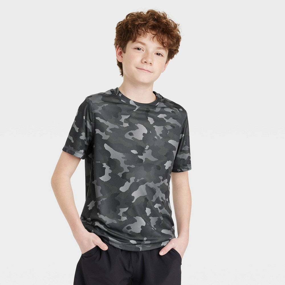 All In Motion Boys' Athletic Printed T-Shirt Black, Size L