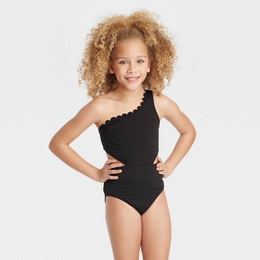 Art Class Girls' Scallop Swimsuit Black 
S