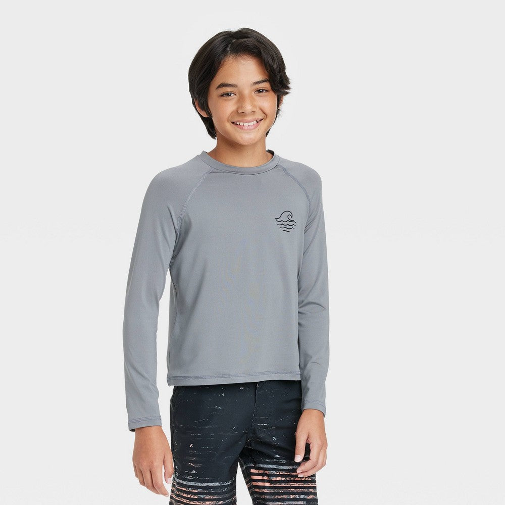 Art Class Boys' Raglan Long Sleeve Swim Shirt Gray XS