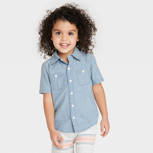 OshKosh B'gosh Toddler Boys' Short Sleeve Woven Chambray Shirt - Light Blue Denim 4T: Button Down