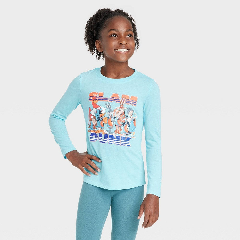 Girls' Tune Squad Slam Dunk Long Sleeve Graphic T-Shirt - Aqua Green XL