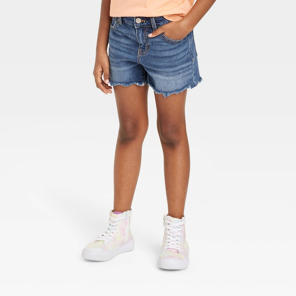 Girls' Cut-Off Lace Pocket Jean Shorts - Cat & Jack™ Dark Wash XL