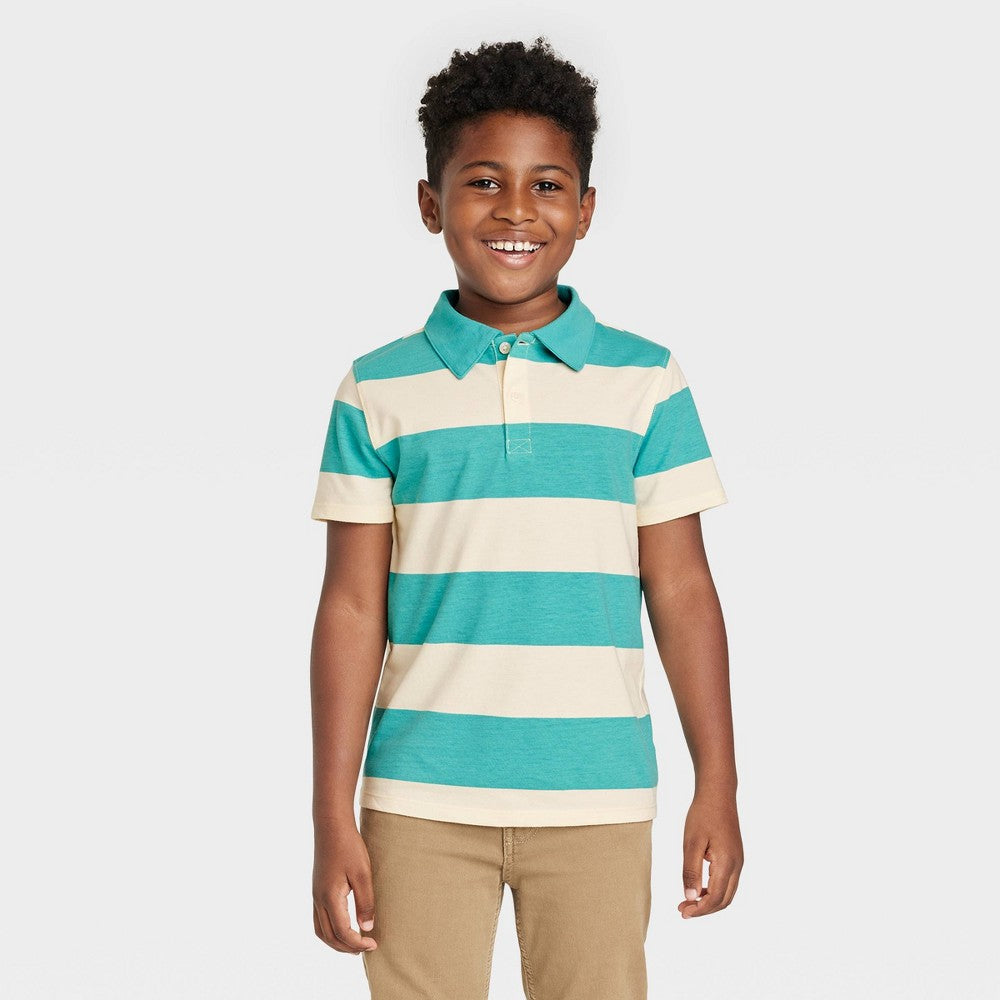 Cat & Jack Boys' Rugby Striped Polo Shirt Cream XS