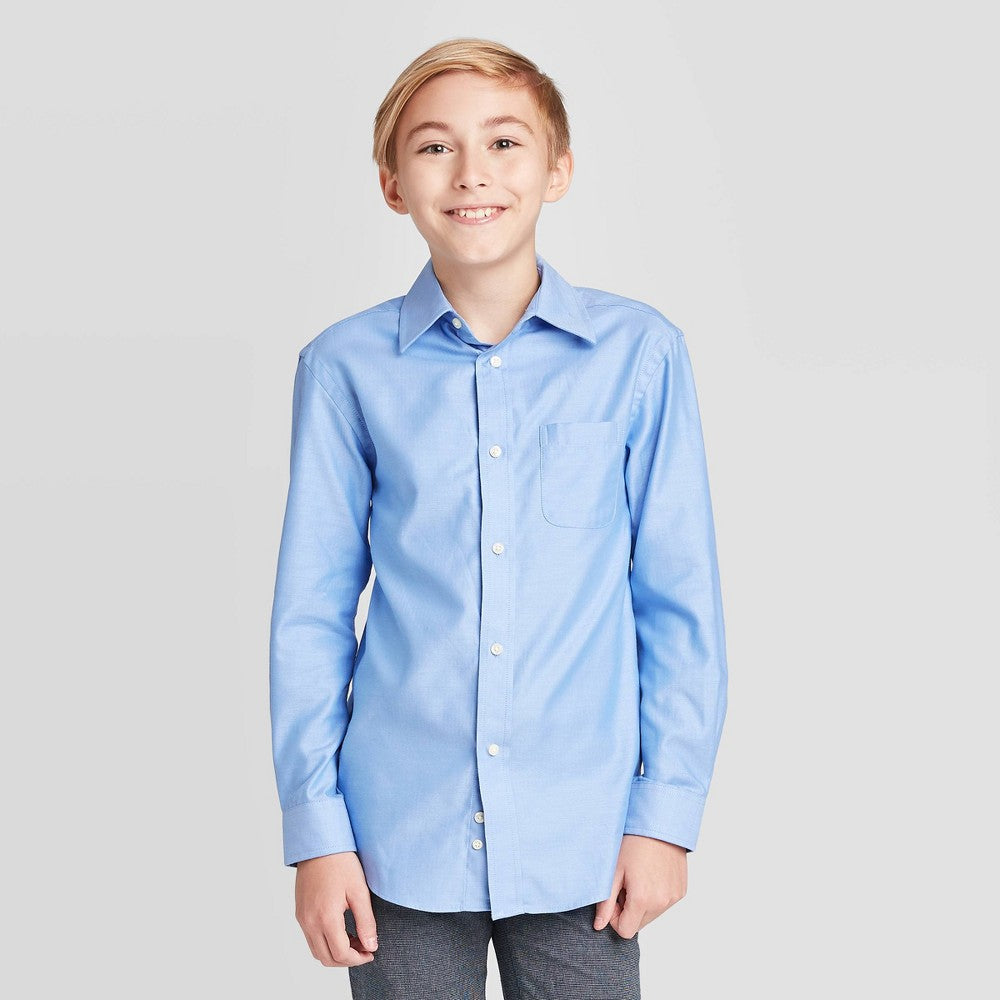 Cat & Jack Boys' Long Sleeve Shirt Light Blue M