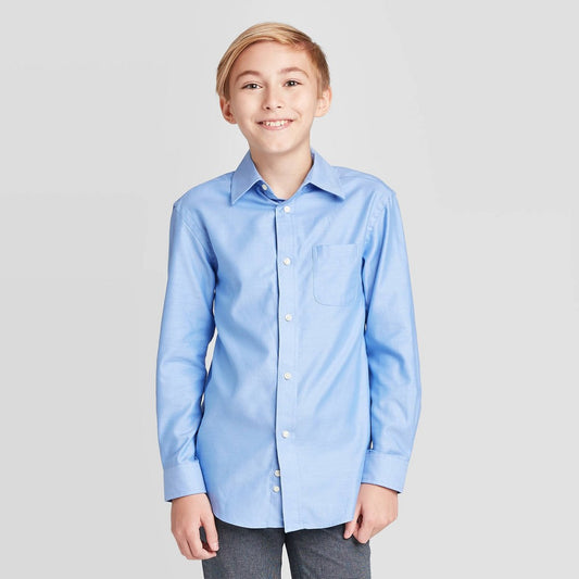 Cat & Jack Boys' Long Sleeve Shirt Light Blue M