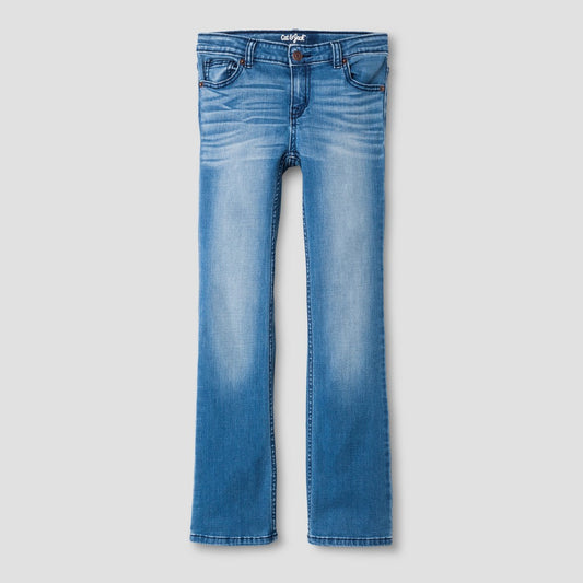 Girls' Mid-Rise Bootcut Jeans - Cat & Jack™ Medium Wash 5: Adjustable Waistband, Stretch Denim