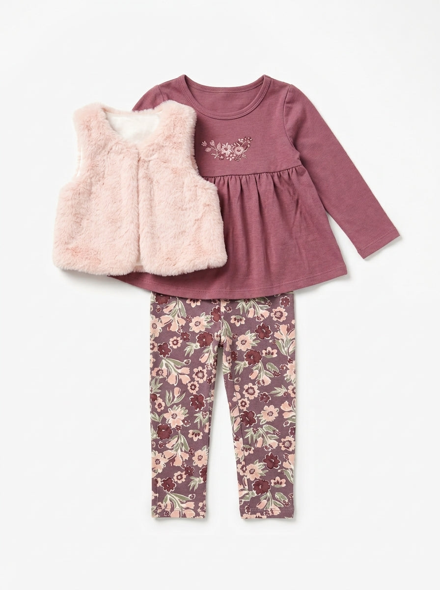 Baby essentials baby Girls' Pink Floral 3pc  Outfit Set 18M