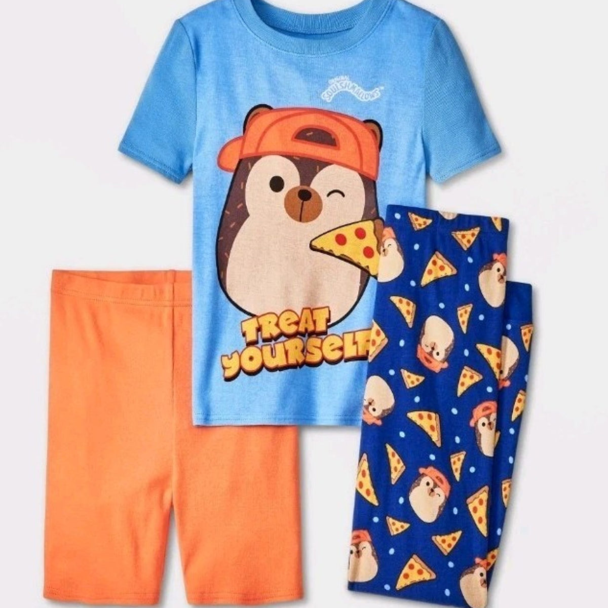 Squishmallows Boys' 3pc Pajama Set Orange, Size 8